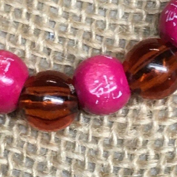 Exotic Asian Stretch Bracelet Hot Pink Amber Brown Round Retro BoHo - Picture 2 of 5